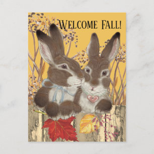 Cartes Pour Fêtes Annuelles Automne Lapin Lapin Lapin Feuilles Peinture Whimsi
