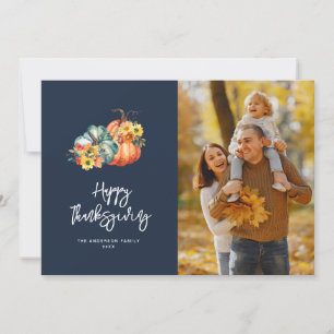 Cartes Pour Fêtes Annuelles automne moisson bleu marine bon thanksgiving photo