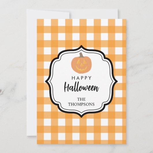 Cartes Pour Fêtes Annuelles Automne Orange Carreaux Halloween Citrouille (Devant)