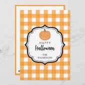 Cartes Pour Fêtes Annuelles Automne Orange Carreaux Halloween Citrouille (Devant / Derrière)