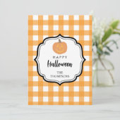 Cartes Pour Fêtes Annuelles Automne Orange Carreaux Halloween Citrouille (Debout devant)