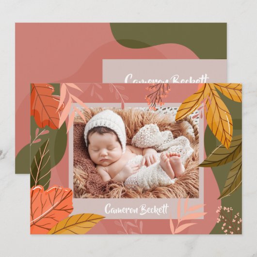 Cartes Pour Fêtes Annuelles Automne Photo Annonces de naissance (Devant / Derrière)