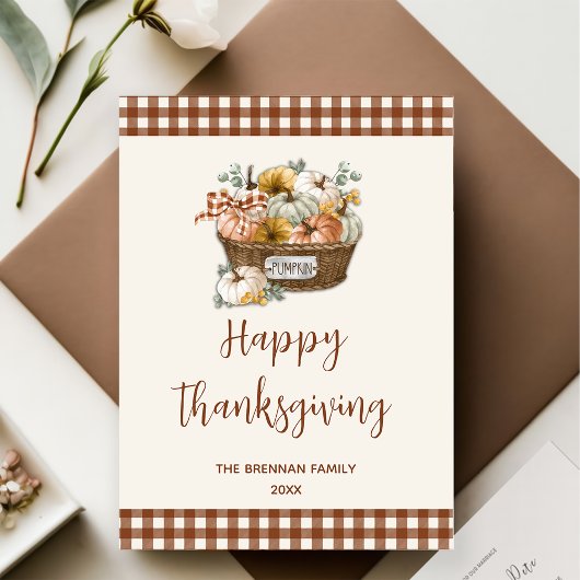 Cartes Pour Fêtes Annuelles Automne Rustique Citrouille Plaid Thessgiving