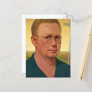 Cartes Pour Fêtes Annuelles Autoportrait par Grant Wood