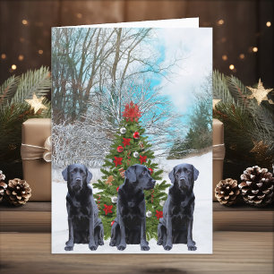 Cartes Pour Fêtes Annuelles Autour de l'arbre - Black Labrador