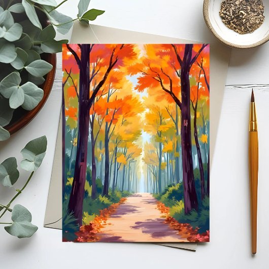 Cartes Pour Fêtes Annuelles Autumn Path Fall Foliage Painting