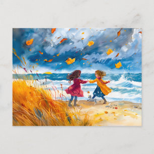 Cartes Pour Fêtes Annuelles Autumn Stormy Beach avec peinture d'aquarelle de c