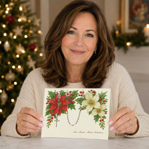 Cartes Pour Fêtes Annuelles Ave Maria Bénédiction de Noël avec Rosaire Floral