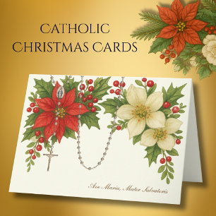 Cartes Pour Fêtes Annuelles Ave Maria Bénédiction de Noël avec Rosaire Floral