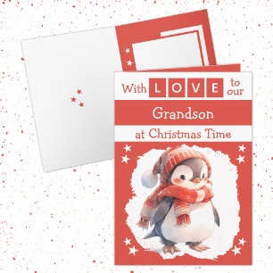 Cartes Pour Fêtes Annuelles Avec amour petit-fils pingouin rouge Noël