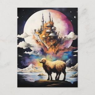 Cartes Pour Fêtes Annuelles Aventure de mouton de lune céleste rétro