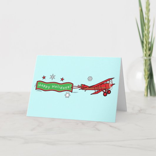 Cartes Pour Fêtes Annuelles Avion Biplane Joyeuses vacances Noël (Devant)
