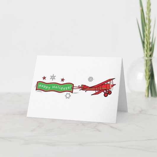 Cartes Pour Fêtes Annuelles Avion Biplane Joyeuses vacances Noël (Devant)