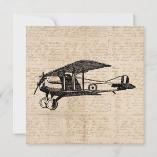 Cartes Pour Fêtes Annuelles Avion classique Antique Aviation Art Script Papier