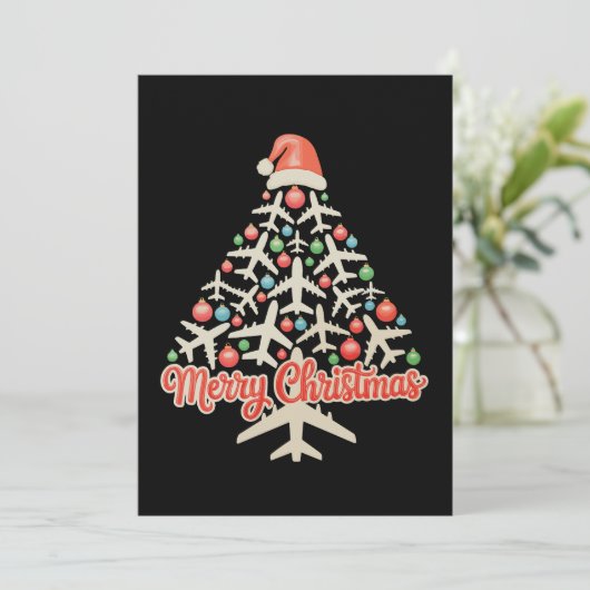 Cartes Pour Fêtes Annuelles Avion Noël Arbre Pilote Noël (Debout devant)