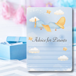 Cartes Pour Fêtes Annuelles Avion, Nuages & Etoiles, Bleu, Bébé garçon, mignon
