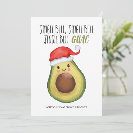 Cartes Pour Fêtes Annuelles Avocado Santa Jingle Bell Guac Noël (Debout devant)