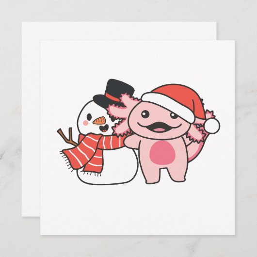 Cartes Pour Fêtes Annuelles Axolotal Avec Snowman En Hiver À Noël (Devant / Derrière)