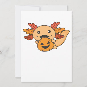 Cartes Pour Fêtes Annuelles Axolotl d'automne avec feuilles d'automne Citrouil
