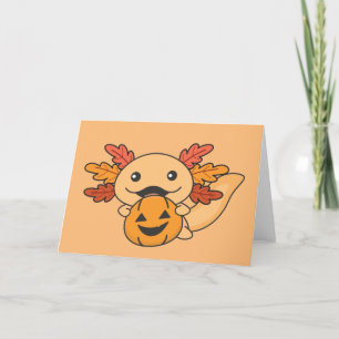 Cartes Pour Fêtes Annuelles Axolotl d'automne avec feuilles d'automne Citrouil