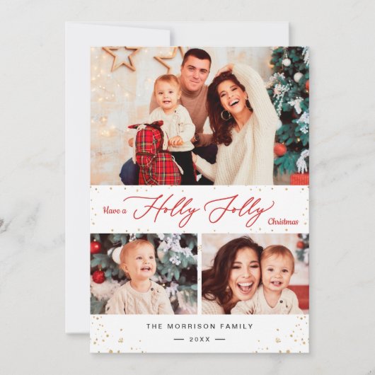 Cartes Pour Fêtes Annuelles Ayez Holly Jolly Christmas Gold Confetti 3 Photo (Devant)