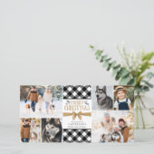 Cartes Pour Fêtes Annuelles B&W Buffalo Check Gold Brown MERRY NOËL (Debout devant)