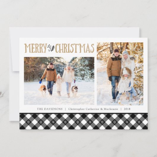 Cartes Pour Fêtes Annuelles B&W Buffalo Check Snowflakes | Joyeux Noël (Devant)