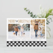 Cartes Pour Fêtes Annuelles B&W Buffalo Check Snowflakes | Joyeux Noël (Debout devant)