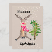 Cartes Pour Fêtes Annuelles Baaaa Noël Aquarelle rennes (Devant / Derrière)