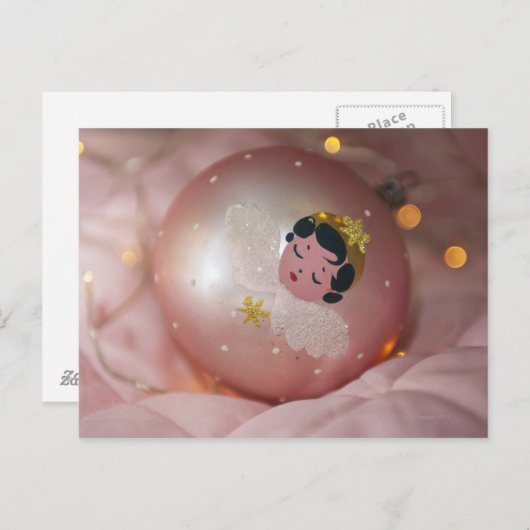 Cartes Pour Fêtes Annuelles Babiole rose démodée de Noël (Devant / Derrière)