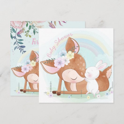 Cartes Pour Fêtes Annuelles Baby Deer et Bunny (Devant / Derrière)