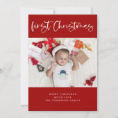 Cartes Pour Fêtes Annuelles Baby First Christmas Script Photo Christmas Red (Devant)