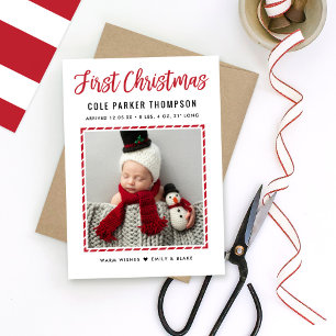 Cartes Pour Fêtes Annuelles Baby moderne First Christmas Red Stripes Photo