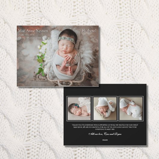 Cartes Pour Fêtes Annuelles Baby Photo Modern Birth Announcement Black & White