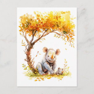 Cartes Pour Fêtes Annuelles Baby Rhino reposant sous un arbre