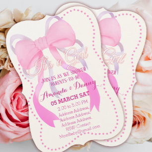 Cartes Pour Fêtes Annuelles Baby Shower Ruban Rose