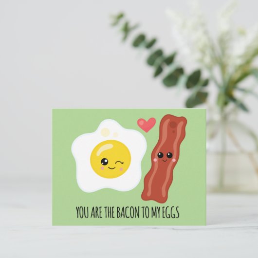 Cartes Pour Fêtes Annuelles Bacon et oeufs Kawaii Funny Valentines Days (Debout devant)
