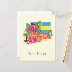 Cartes Pour Fêtes Annuelles Bahamas rétro caraïbes île flamingo vintage