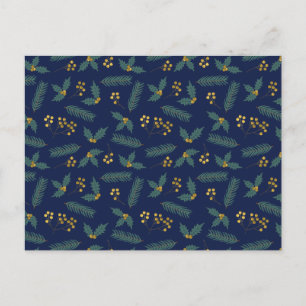 Cartes Pour Fêtes Annuelles Baies de houx élégantes Noël botanique bleu or