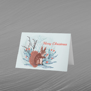 Cartes Pour Fêtes Annuelles Baies de Noël Écureuil Aquarelle Florale