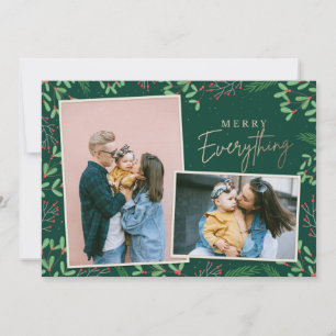 Cartes Pour Fêtes Annuelles Baies de pin vertes Joyeux Tout Photo multiple