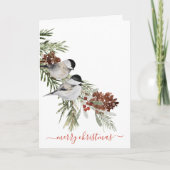 Cartes Pour Fêtes Annuelles Baies de Pins de Chickadee d'hiver Joyeux Noël (Devant)