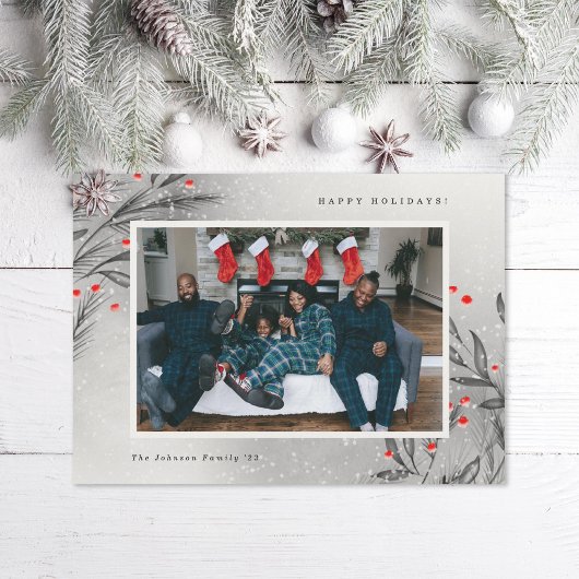 Cartes Pour Fêtes Annuelles Baies d'hiver Photo enneigée