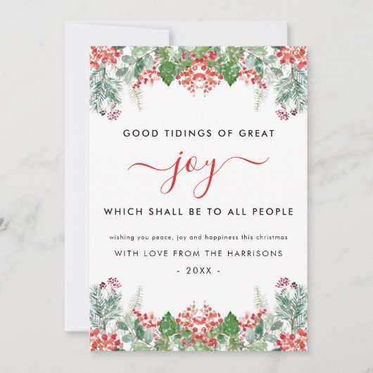 Cartes Pour Fêtes Annuelles Baies d'hiver Verdure Joie Noël Chrétien (Devant)