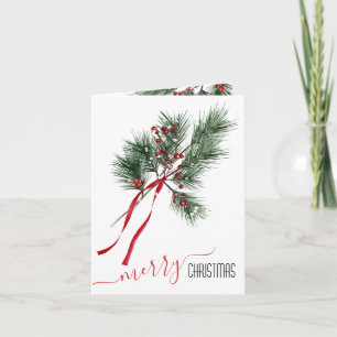 Cartes Pour Fêtes Annuelles Baies Rouges À Pins Et Ribbon