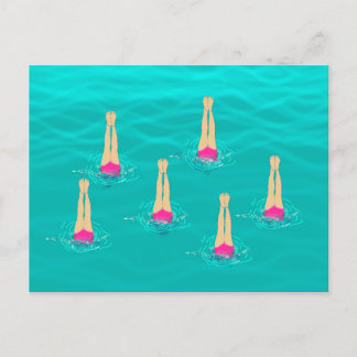 Cartes Pour Fêtes Annuelles Baigneurs Nager Synchronisé Sous L'Eau