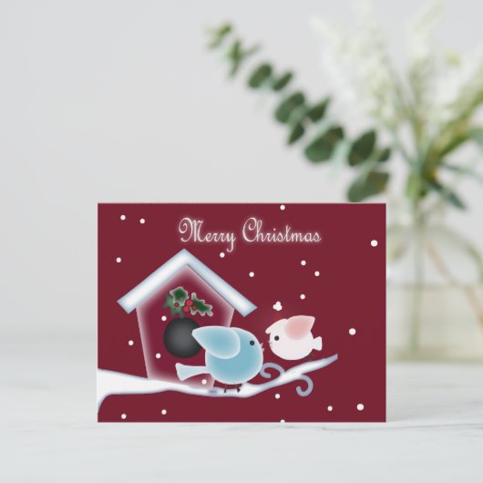 Cartes Pour Fêtes Annuelles Baiser au gui Amour Oiseaux Notre Premier Noël (Debout devant)