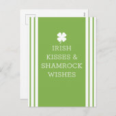 Cartes Pour Fêtes Annuelles Baisers irlandais et souhaits Shamrocks (Devant / Derrière)