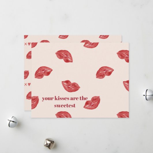 Cartes Pour Fêtes Annuelles Baisers Lèvres Rouges sur fond beige grande Saint- (Devant/Arrière en situation)