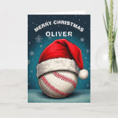 Cartes Pour Fêtes Annuelles Bal de baseball Rouge Père Noël (Devant)